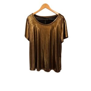 Torrid Top 2 Liquid Bronze Shiny Metallic Slinky Stretch Knit Witch Shirt Blouse